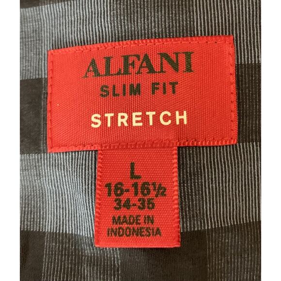 Large Alfani Slim Fit Stretch Long Sleeve Button Up Blue Plaid Check Dress Shirt - Picture 7 of 7